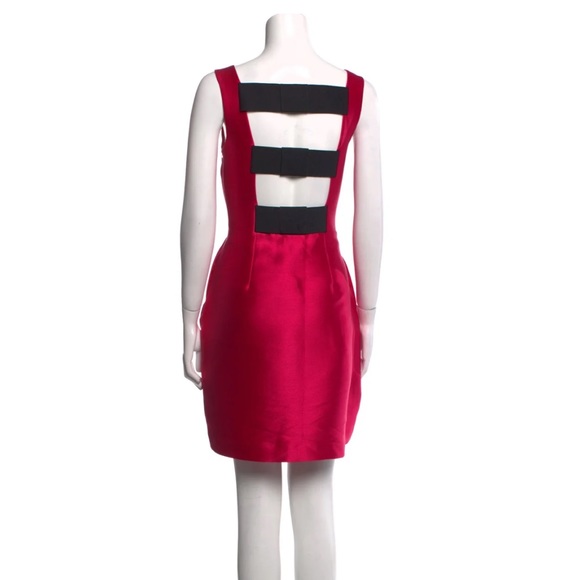KSNY Kate Spade Hot Pink Magenta Sleeveless Cocktail Dress w/ Black Straps & Bow - Picture 3 of 4